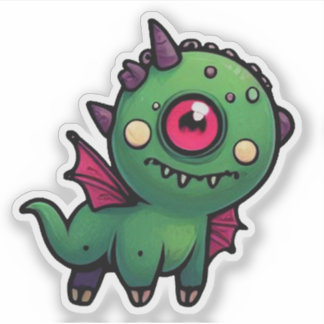 Süßes grünes Zyklopen-Monster - Kawaii-Drachen-Bie Aufkleber