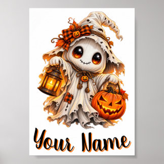 Süßes Gruseliges Geist-Kürbis-Halloween-Namensdesi Poster