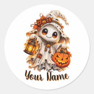 Süßes Gruseliges Geist-Kürbis-Halloween-Namensdesi Runder Aufkleber