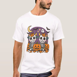 Süßes gruseliges Skelett-Kuh-T-Shirt mit Kürbissen T-Shirt