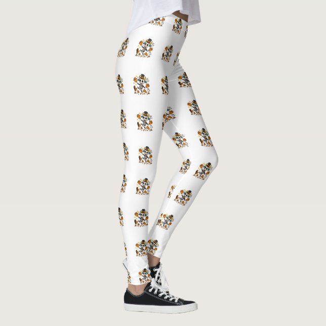 Süßes gruseliges Skelett-Ziegen-Bild mit Zylinder  Leggings (Rechts)