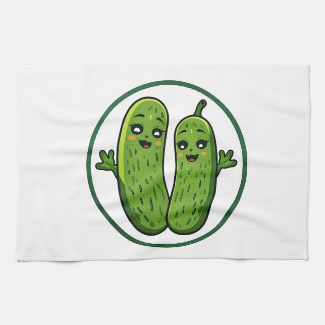 Süßes Gurken-Pärchen Lustige Kawaii-Gurken  Geschirrtuch (Horizontal)