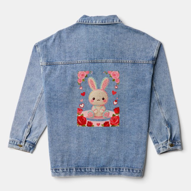 Süßes Häkelhäschen & Rosen Jeansjacke (Rückseite)