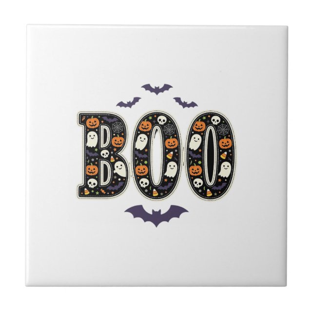 Süßes Halloween Boo Geist Kürbis Design Fliese (Vorderseite)