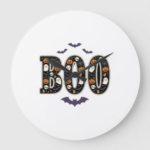 Süßes Halloween Boo Geist Kürbis Design Große Wanduhr