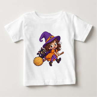 Süßes Halloween-Design mit fliegender Hexe für Bab Baby T-shirt