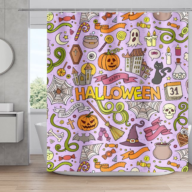 Süßes Halloween-Doodle-Muster Duschvorhang (Von Creator hochgeladen)