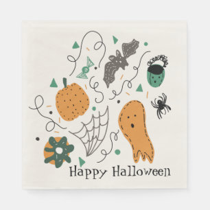 Süßes Halloween-Doodle-Muster Geist Fledermaus Kür Serviette
