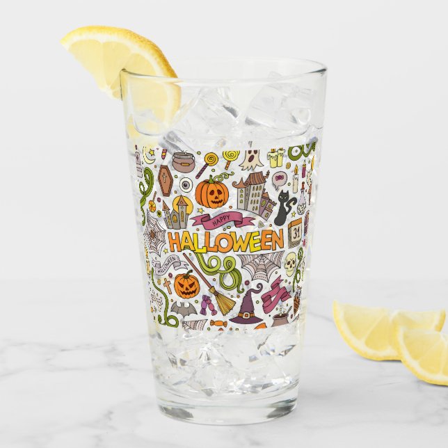 Süßes Halloween-Doodle-Muster Glas (Vorderseite Ice)
