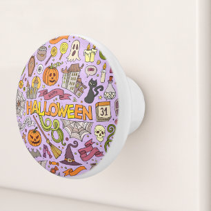 Süßes Halloween-Doodle-Muster Keramikknauf