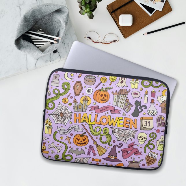 Süßes Halloween-Doodle-Muster Laptopschutzhülle (Von Creator hochgeladen)