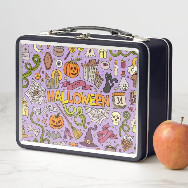 Süßes Halloween-Doodle-Muster Metall Brotdose (Beispiel)
