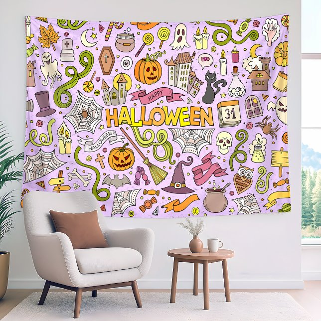 Süßes Halloween-Doodle-Muster Wandteppich (Von Creator hochgeladen)