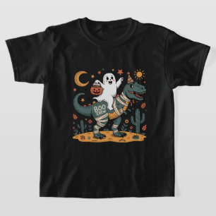 Süßes Halloween, Geist auf Mumien-T-Rex mit Kürbis T-Shirt