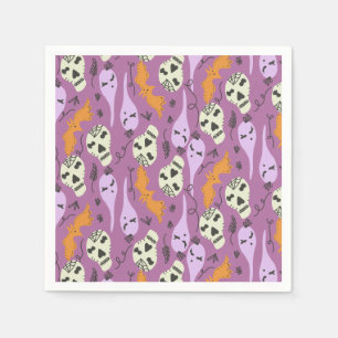 Süßes Halloween-Geist-Fledermaus-Schädel-Doodle-Mu Serviette