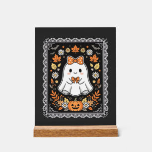Süßes Halloween-Geist-Kürbis-Blumen-T-Shirt-Design Acrylschild