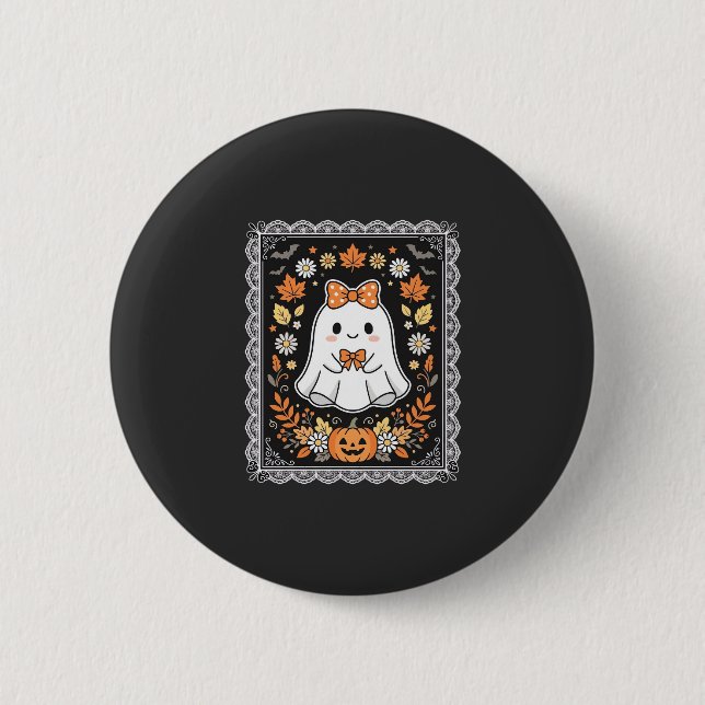 Süßes Halloween-Geist-Kürbis-Blumen-T-Shirt-Design Button (Vorderseite)