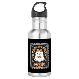 Süßes Halloween-Geist-Kürbis-Blumen-T-Shirt-Design Edelstahlflasche