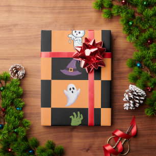 Süßes Halloween, Gruseliger Kürbis, Geist, Skelett Geschenkpapier