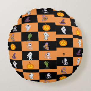 Süßes Halloween, Gruseliger Kürbis, Geist, Skelett Rundes Kissen