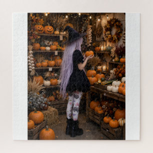 Süßes Halloween-Hexen-Kürbisfeld-Puzzle Puzzle