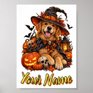 Süßes Halloween-Hund Hexe personalisiertes Namens- Poster