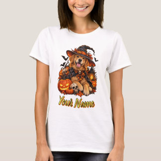 Süßes Halloween-Hund-Hexe personalisiertes Namens- T-Shirt