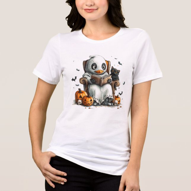 Süßes Halloween-Hund-Leseshirt 🎃 | Cozy Spooky  Tri-Blend Shirt (Vorderseite)