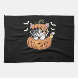 Süßes Halloween-Kätzchen in einem Kürbis Classic T Geschirrtuch