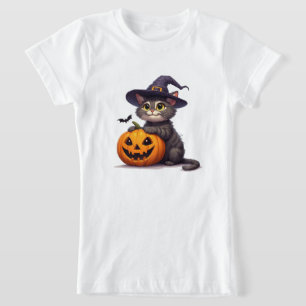 Süßes Halloween-Kätzchen mit Hexenhut 🎃 T-Shirt