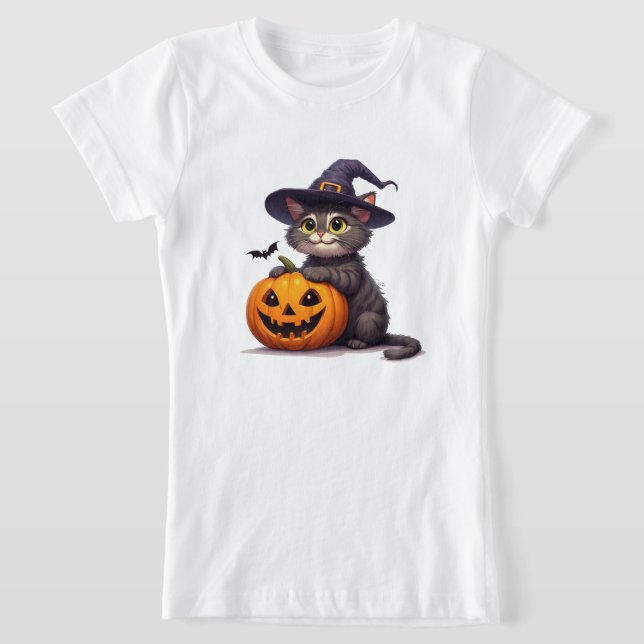 Süßes Halloween-Kätzchen mit Hexenhut 🎃 T-Shirt (Ablage )