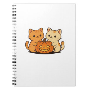 Süßes Halloween-Katzen-T-Shirt � Zwei Kawaii-Katze Notizblock