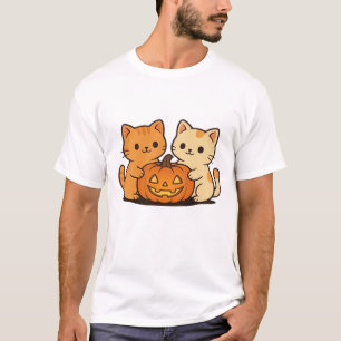 Süßes Halloween-Katzen-T-Shirt � Zwei Kawaii-Katze T-Shirt