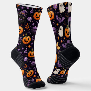 Süßes Halloween-Kürbis-Geisterkatze-Fledermaus-Mus Socken