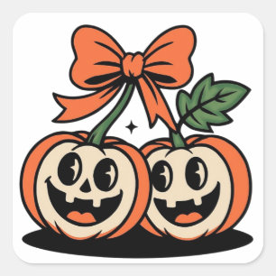 Süßes Halloween-Kürbis-Paar-Sticker Quadratischer Aufkleber