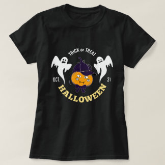 Süßes Halloween-Kürbismädchen mit Geistern T-Shirt