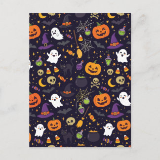 Süßes Halloween-Magie-Nachtmuster Geist Hexe Katze Postkarte