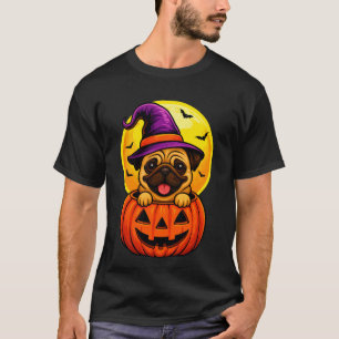 Süßes Halloween-Mops-Kürbis-Henhut-Kostüm Welpe T-Shirt