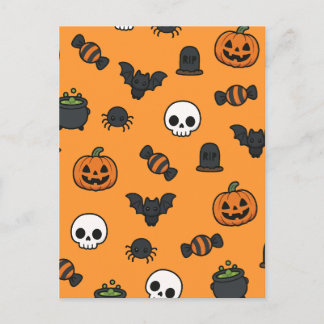 Süßes Halloween-Muster Orange Gruseliger Kürbis Postkarte