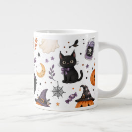 Süßes Halloween-Nahtlosmuster mit schwarzen Katzen Jumbo-Tasse
