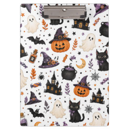Süßes Halloween-Nahtlosmuster mit schwarzen Katzen Klemmbrett
