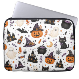 Süßes Halloween-Nahtlosmuster mit schwarzen Katzen Laptopschutzhülle