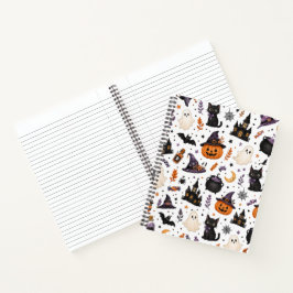 Süßes Halloween-Nahtlosmuster mit schwarzen Katzen Notizbuch