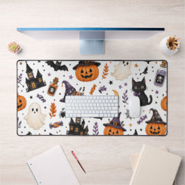Süßes Halloween-Nahtlosmuster mit schwarzen Katzen Schreibtischunterlage
