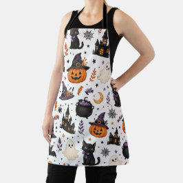 Süßes Halloween-Nahtlosmuster mit schwarzen Katzen Schürze