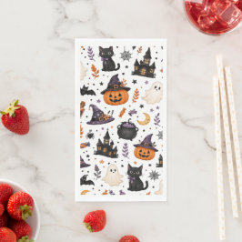 Süßes Halloween-Nahtlosmuster mit schwarzen Katzen Serviette