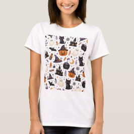 Süßes Halloween-Nahtlosmuster mit schwarzen Katzen T-Shirt