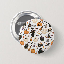 Süßes Halloween-Wasserfarbmuster mit schwarzen Kat Button