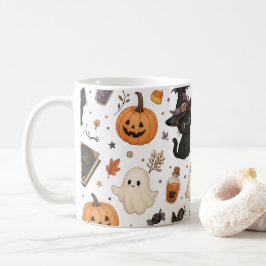 Süßes Halloween-Wasserfarbmuster mit schwarzen Kat Kaffeetasse