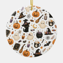 Süßes Halloween-Wasserfarbmuster mit schwarzen Kat Keramik Ornament